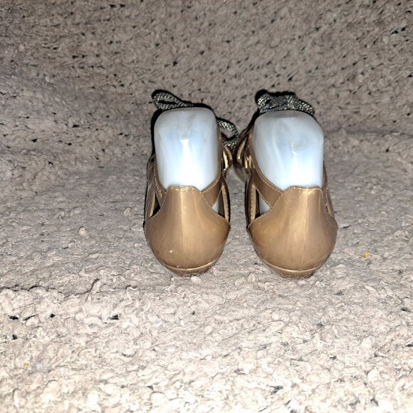 MARC BY MARC JACOBS-1980s Gold Jelly Wedge Shoes Sandals-Lace Up-Sz 40-Near Mint - Picture 6 of 8